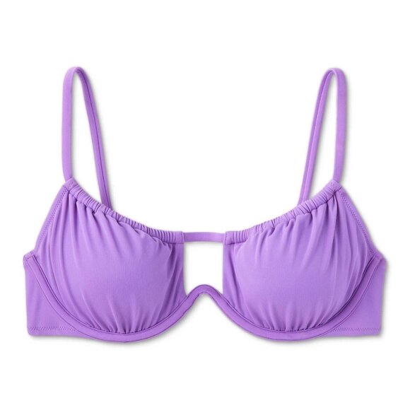 Shade & Shore Size XS 32B Purple Tunnel Front Neckline Underwire Bikini Swim Top - Picture 2 of 7